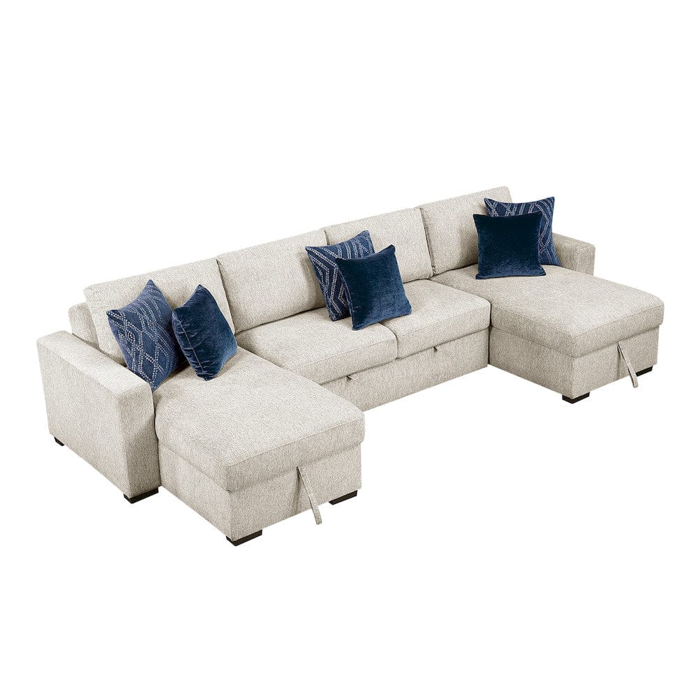 Homelegance  - Isla 3-Piece Sectional W/ Reversible Chaises, Pull-out Bed and Hidden Storage, Click Motion Back in Beige - 8548BEx42VC2ACLA  view 1