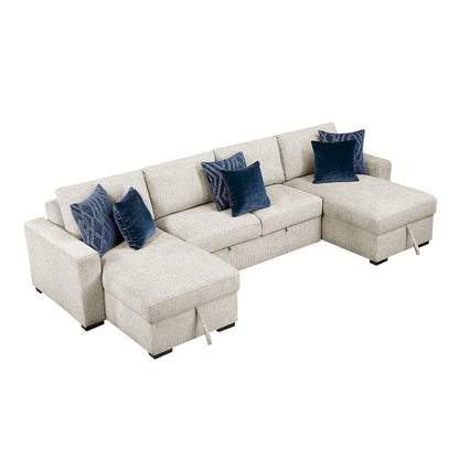 Homelegance  - Isla 3-Piece Sectional W/ Reversible Chaises, Pull-out Bed and Hidden Storage, Click Motion Back in Beige - 8548BEx42VC2ACLA  view 1
