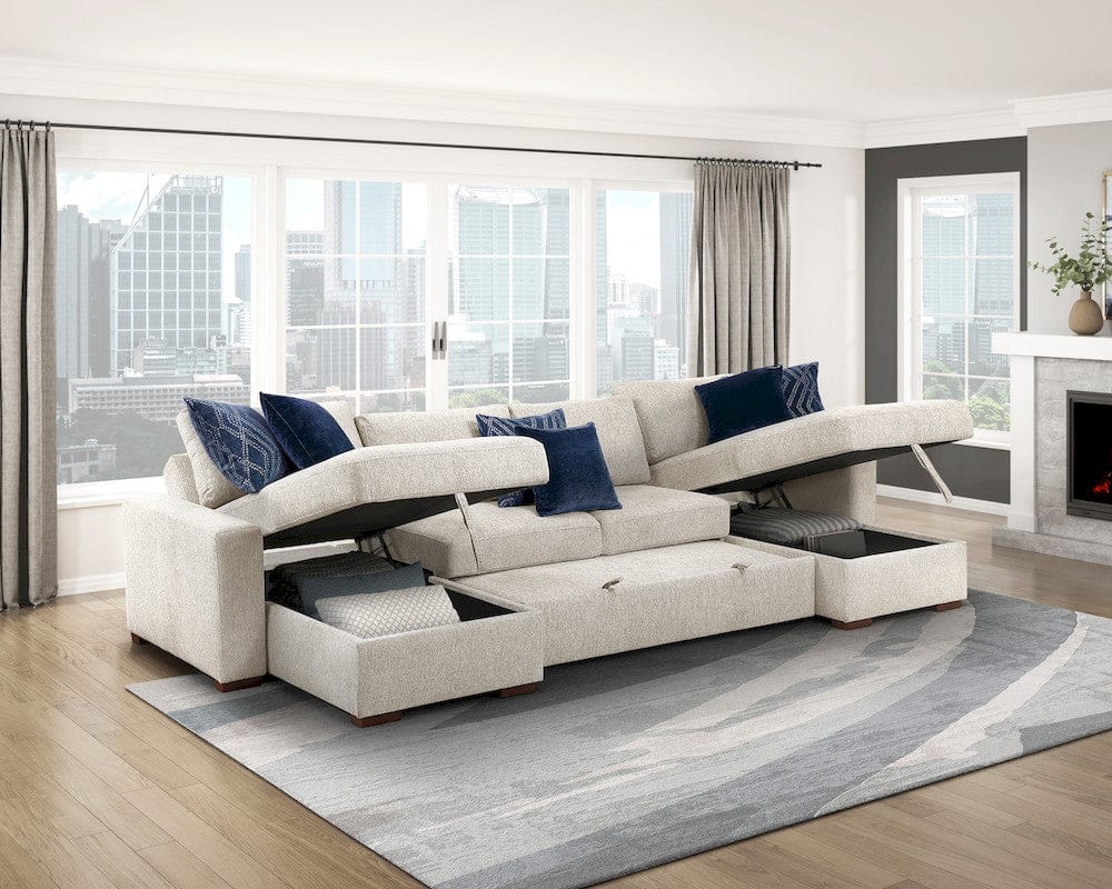 Homelegance  - Isla 3-Piece Sectional W/ Reversible Chaises, Pull-out Bed and Hidden Storage, Click Motion Back in Beige - 8548BEx42VC2ACLA  view 7