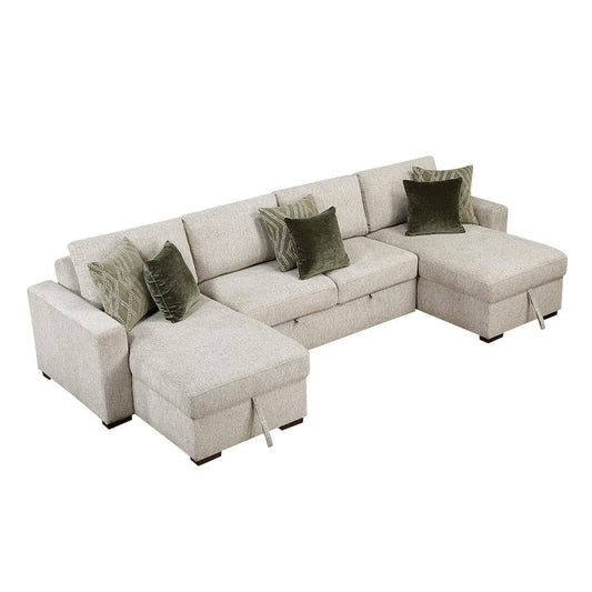 Homelegance  - Isla 3-Piece Sectional W/ Reversible Chaises, Pull-out Bed and Hidden Storage, Click Motion Back in Sage Sand - 8548x42VC2ACLA  view 1