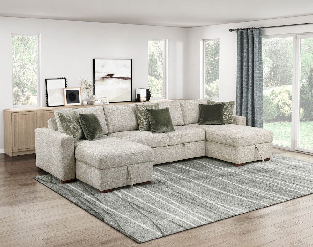 Homelegance  - Isla 3-Piece Sectional W/ Reversible Chaises, Pull-out Bed and Hidden Storage, Click Motion Back in Sage Sand - 8548x42VC2ACLA  view 2