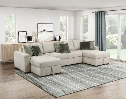 Homelegance  - Isla 3-Piece Sectional W/ Reversible Chaises, Pull-out Bed and Hidden Storage, Click Motion Back in Sage Sand - 8548x42VC2ACLA  view 2