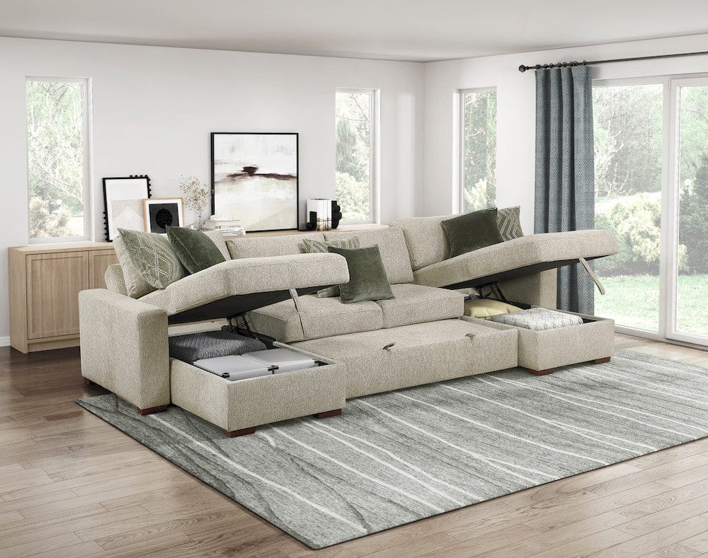Homelegance  - Isla 3-Piece Sectional W/ Reversible Chaises, Pull-out Bed and Hidden Storage, Click Motion Back in Sage Sand - 8548x42VC2ACLA  view 7