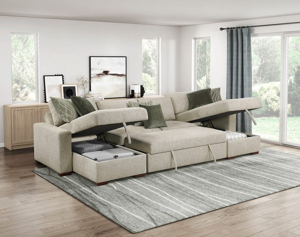 Homelegance  - Isla 3-Piece Sectional W/ Reversible Chaises, Pull-out Bed and Hidden Storage, Click Motion Back in Sage Sand - 8548x42VC2ACLA  view 8
