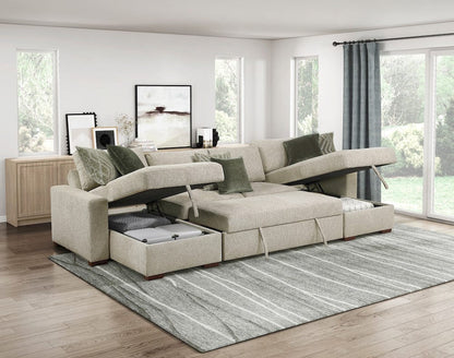 Homelegance  - Isla 3-Piece Sectional W/ Reversible Chaises, Pull-out Bed and Hidden Storage, Click Motion Back in Sage Sand - 8548x42VC2ACLA  view 8