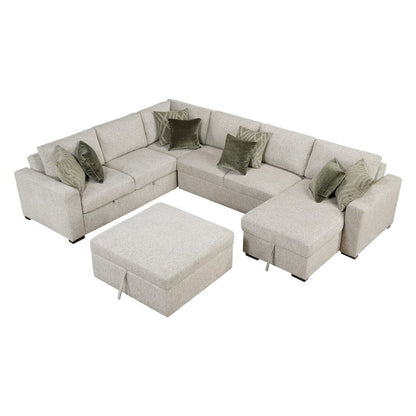 Homelegance  - Isla 5-Piece Sectional W/ Reversible Chaise, Pull-out Bed and Ottoman in Sage Sand - 8548x6VC2ACR2ACLAOT  view 1