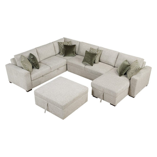 Homelegance  - Isla 5-Piece Sectional W/ Reversible Chaise, Pull-out Bed and Ottoman in Sage Sand - 8548x6VC2ACR2ACLAOT  view 1