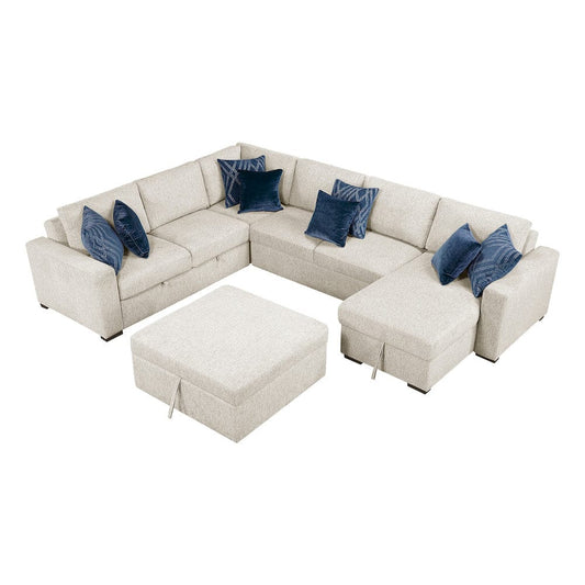 Homelegance  - Isla 5-Piece Sectional W/ Reversible Chaise, Pull-out Bed, Hidden Storage and Ottoman in Beige - 8548BEx6VC2ACR2ACLAOT  view 1