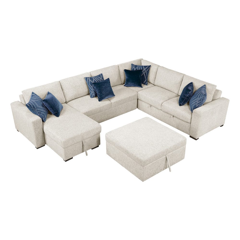 Homelegance  - Isla 5-Piece Sectional W/ Reversible Chaise, Pull-out Bed, Hidden Storage and Ottoman in Beige - 8548BEx6VC2ACR2ACLAOT  view 4