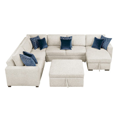 Homelegance  - Isla 5-Piece Sectional W/ Reversible Chaise, Pull-out Bed, Hidden Storage and Ottoman in Beige - 8548BEx6VC2ACR2ACLAOT  view 5