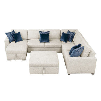 Homelegance  - Isla 5-Piece Sectional W/ Reversible Chaise, Pull-out Bed, Hidden Storage and Ottoman in Beige - 8548BEx6VC2ACR2ACLAOT  view 6