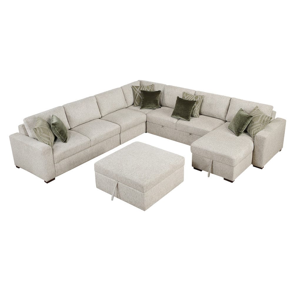 Homelegance  - Isla 6-Piece Sectional W/ Reversible Chaise, Pull-out Bed and Ottoman in Sage Sand - 8548x7VC2ACR2ACLACAOT  view 1