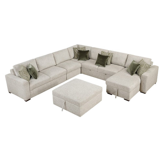 Homelegance  - Isla 6-Piece Sectional W/ Reversible Chaise, Pull-out Bed and Ottoman in Sage Sand - 8548x7VC2ACR2ACLACAOT  view 1