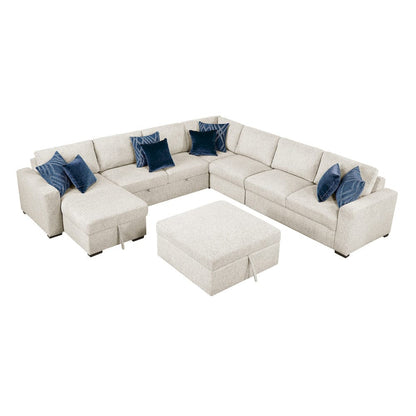 Homelegance  - Isla 6-Piece Sectional W/ Reversible Chaise, Pull-out Bed, Hidden Storage and Ottoman in Beige - 8548BEx7VC2ACR2ACLACAOT  view 7