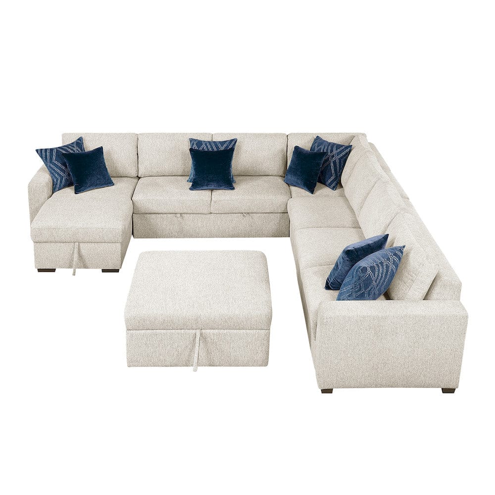 Homelegance  - Isla 6-Piece Sectional W/ Reversible Chaise, Pull-out Bed, Hidden Storage and Ottoman in Beige - 8548BEx7VC2ACR2ACLACAOT  view 9