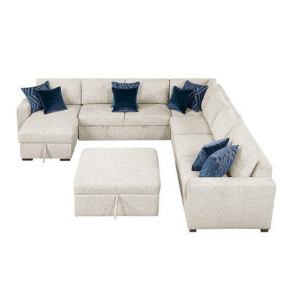 Homelegance  - Isla 6-Piece Sectional W/ Reversible Chaise, Pull-out Bed, Hidden Storage and Ottoman in Beige - 8548BEx7VC2ACR2ACLACAOT  view 9