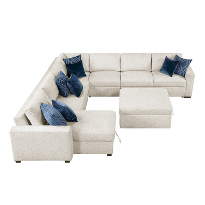 Homelegance  - Isla 6-Piece Sectional W/ Reversible Chaise, Pull-out Bed, Hidden Storage and Ottoman in Beige - 8548BEx7VC2ACR2ACLACAOT  view 11