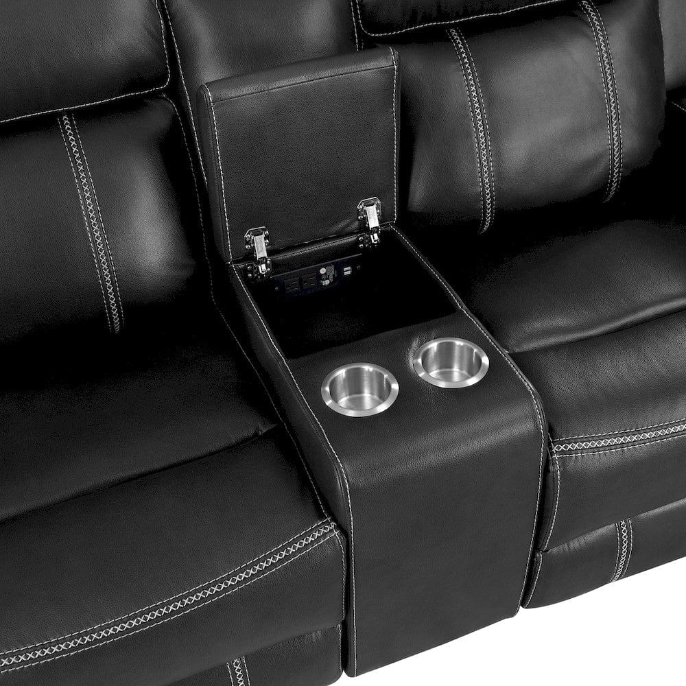 Homelegance  - Littleton Double Reclining Love Seat W/ Center Console, Receptacles and USB Ports in Black - 8516BK-2  view 12