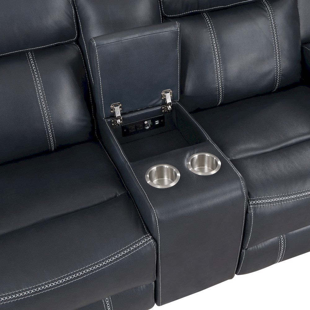 Homelegance  - Littleton Double Reclining Love Seat W/ Center Console, Receptacles and USB Ports in Blue - 8516BU-2  view 12
