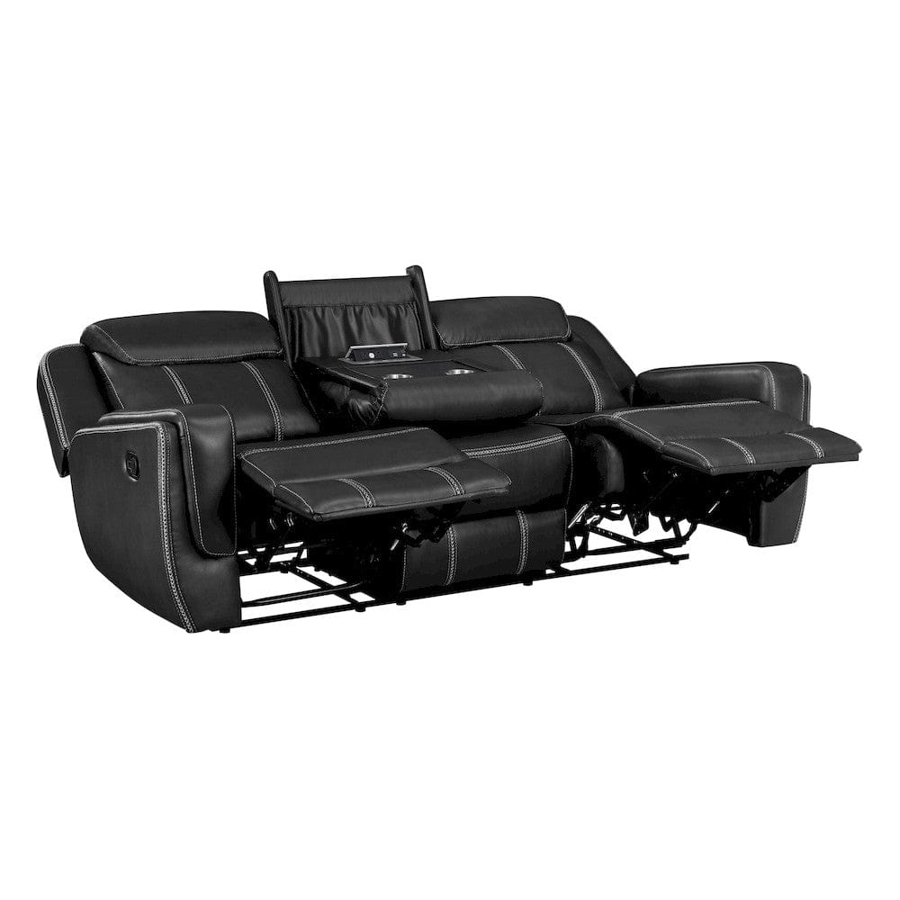 Homelegance  - Littleton Double Reclining Sofa W/ Center Drop-Down Cup Holders,Storage Pouch, Receptacles and USB Ports in Black - 8516BK-3  view 5