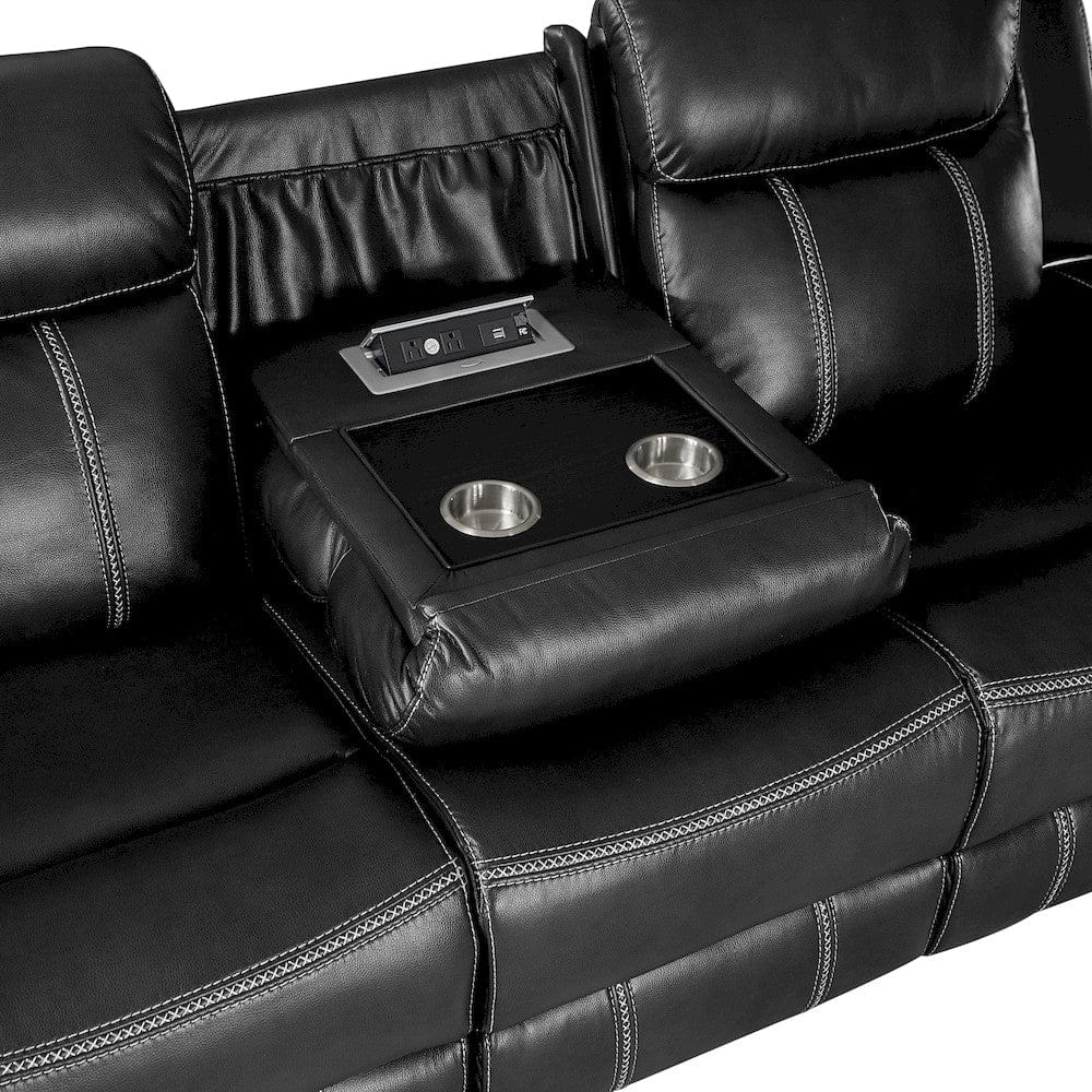 Homelegance  - Littleton Double Reclining Sofa W/ Center Drop-Down Cup Holders,Storage Pouch, Receptacles and USB Ports in Black - 8516BK-3  view 6