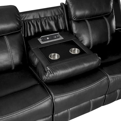 Homelegance  - Littleton Double Reclining Sofa W/ Center Drop-Down Cup Holders,Storage Pouch, Receptacles and USB Ports in Black - 8516BK-3  view 6