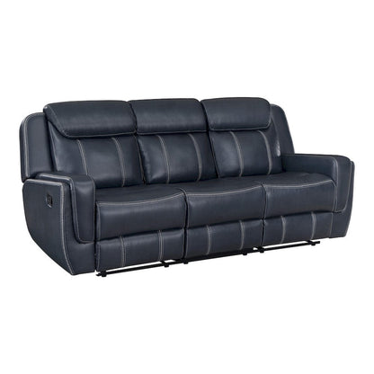 Homelegance  - Littleton Double Reclining Sofa W/ Center Drop-Down Cup Holders,Storage Pouch, Receptacles and USB Ports in Blue - 8516BU-3  view 2