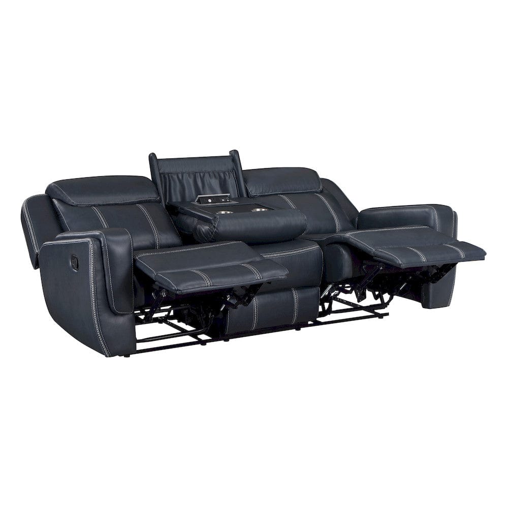Homelegance  - Littleton Double Reclining Sofa W/ Center Drop-Down Cup Holders,Storage Pouch, Receptacles and USB Ports in Blue - 8516BU-3  view 5