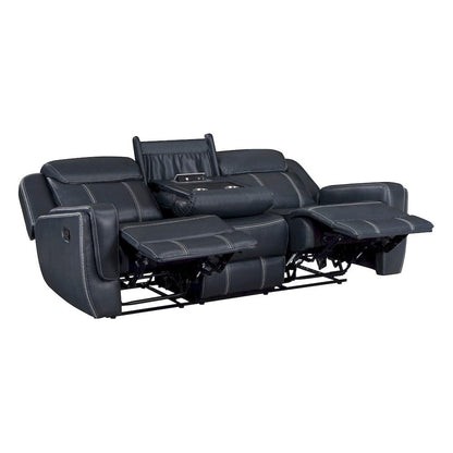 Homelegance  - Littleton Double Reclining Sofa W/ Center Drop-Down Cup Holders,Storage Pouch, Receptacles and USB Ports in Blue - 8516BU-3  view 5