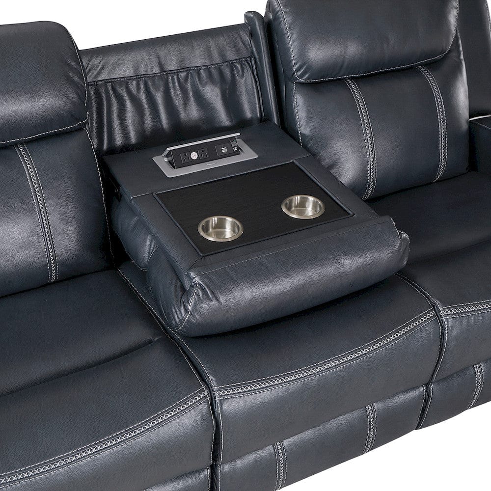 Homelegance  - Littleton Double Reclining Sofa W/ Center Drop-Down Cup Holders,Storage Pouch, Receptacles and USB Ports in Blue - 8516BU-3  view 6