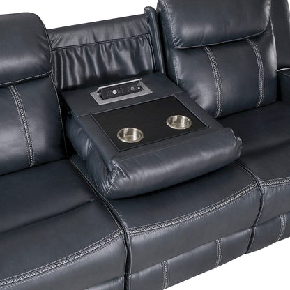Homelegance  - Littleton Double Reclining Sofa W/ Center Drop-Down Cup Holders,Storage Pouch, Receptacles and USB Ports in Blue - 8516BU-3  view 6
