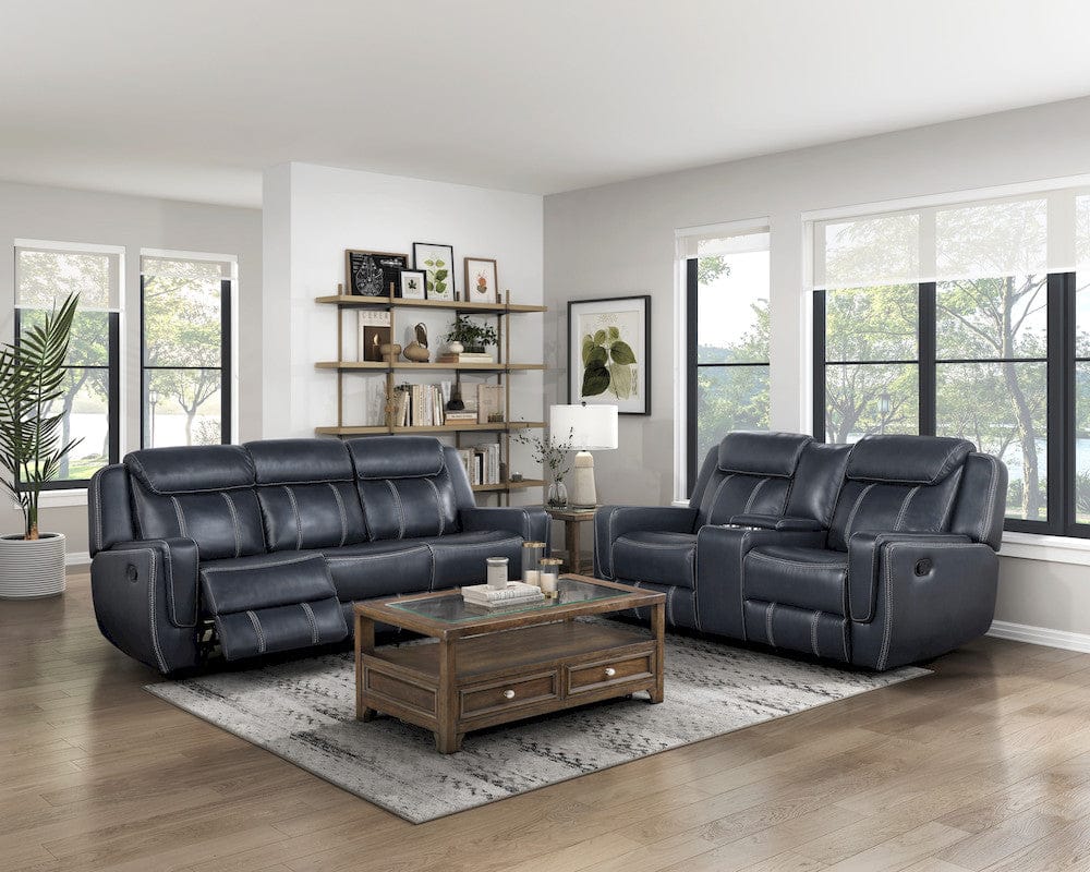 Homelegance  - Littleton Double Reclining Sofa W/ Center Drop-Down Cup Holders,Storage Pouch, Receptacles and USB Ports in Blue - 8516BU-3  view 7