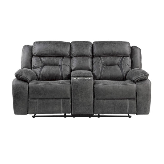 Homelegance  - Madrona Hill Double Reclining Love Seat W/ Center Console in Gray - 9989GY-2  view 1