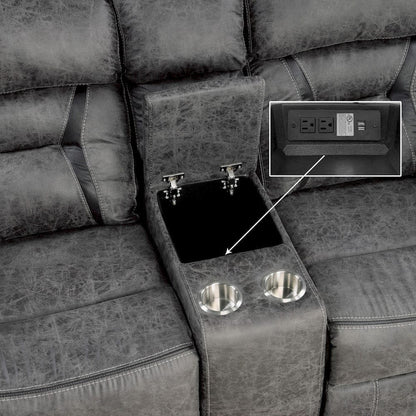 Homelegance  - Madrona Hill Double Reclining Love Seat W/ Center Console in Gray - 9989GY-2  view 2