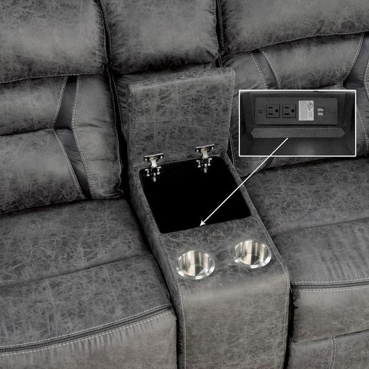 Homelegance  - Madrona Hill Double Reclining Love Seat W/ Center Console in Gray - 9989GY-2  view 2