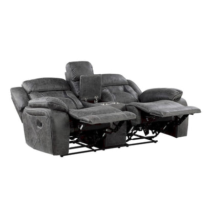 Homelegance  - Madrona Hill Double Reclining Love Seat W/ Center Console in Gray - 9989GY-2  view 4