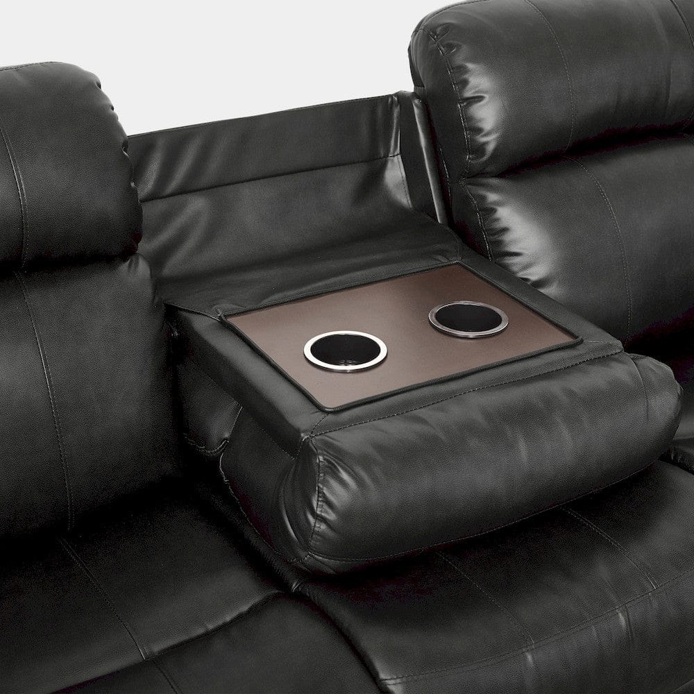 Homelegance  - Marille Double Reclining Sofa W/ Center Drop-Down Cup Holders in Black - 9724BLK-3  view 6