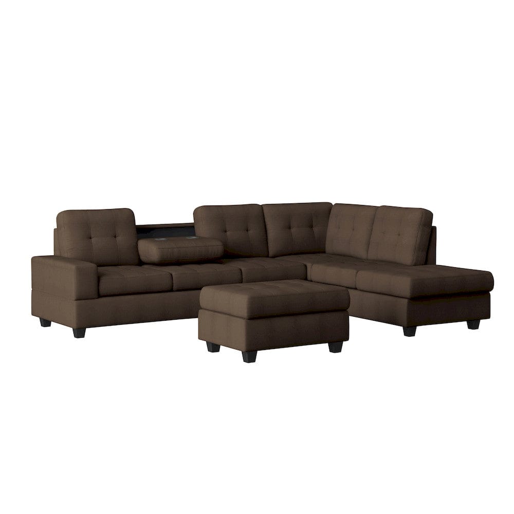 Homelegance  - Maston 3-Piece Reversible Sectional W/ Drop-Down Cup Holders and Storage Ottoman - 9507CHCx3OT  view 1