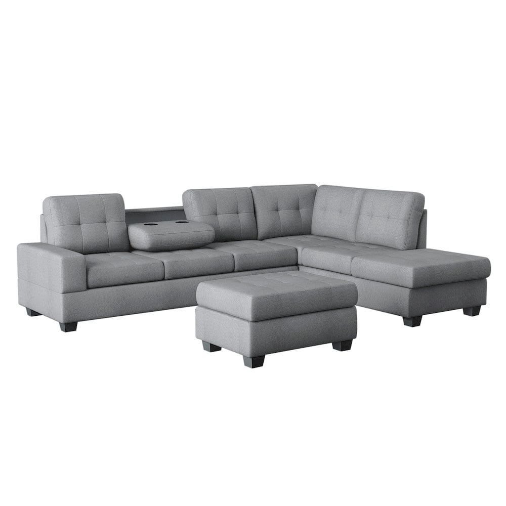 Homelegance  - Maston 3-Piece Reversible Sectional W/ Drop-Down Cup Holders and Storage Ottoman - 9507DGYx3OT  view 1