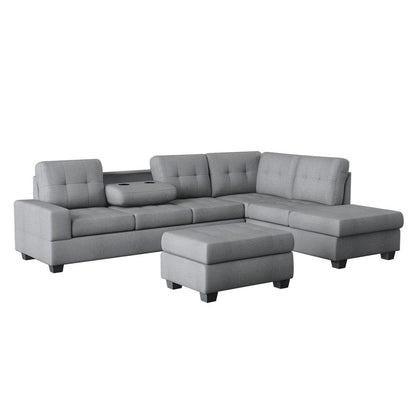 Homelegance  - Maston 3-Piece Reversible Sectional W/ Drop-Down Cup Holders and Storage Ottoman - 9507DGYx3OT  view 1