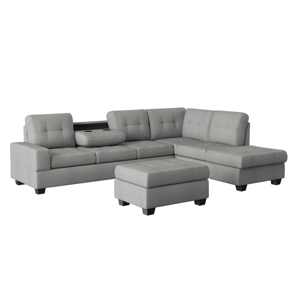 Homelegance  - Maston 3-Piece Reversible Sectional W/ Drop-Down Cup Holders and Storage Ottoman - 9507GRYx3OT  view 1