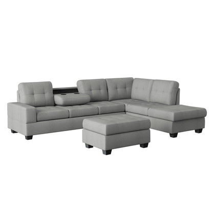 Homelegance  - Maston 3-Piece Reversible Sectional W/ Drop-Down Cup Holders and Storage Ottoman - 9507GRYx3OT  view 1