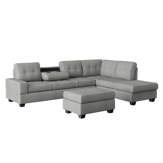 Homelegance  - Maston 3-Piece Reversible Sectional W/ Drop-Down Cup Holders and Storage Ottoman - 9507GRYx3OT  view 1