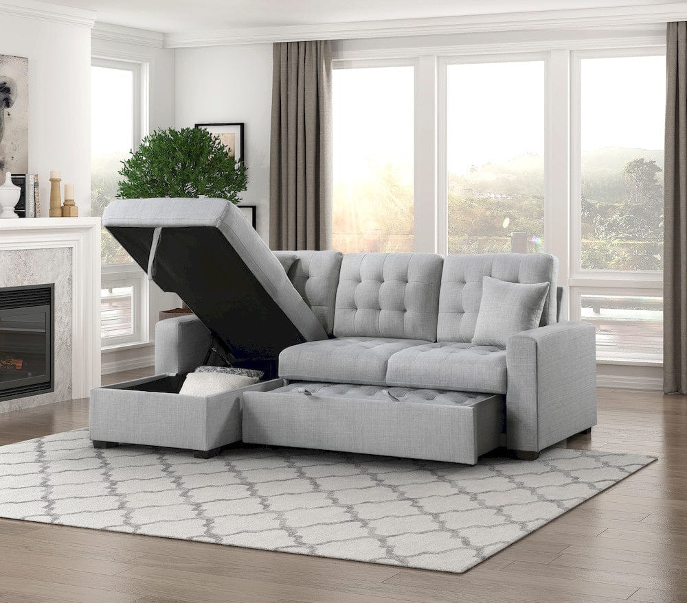 Homelegance  - McCafferty 2-Piece Sectional W/ Pull-out Bed and Left Chaise W/ Hidden Storage in Gray - 9916GYx2LCRL  view 9