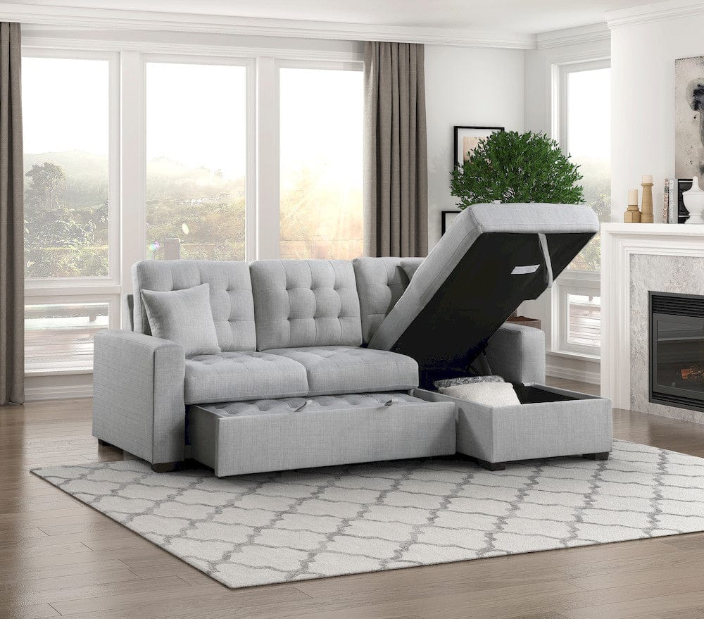 Homelegance  - McCafferty 2-Piece Sectional W/ Pull-out Bed and Right Chaise W/ Hidden Storage in Gray - 9916GYx2LLRC  view 9