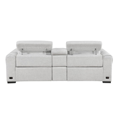 Homelegance  - McPherson Power Double Reclining Love Seat W/ Center Console and Power Headrests, Charging Ports in Cloud - 9455CLD-2CNPWHx  view 8