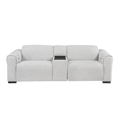 Homelegance  - McPherson Power Double Reclining Love Seat W/ Center Console and Power Headrests, Charging Ports in Cloud - 9455CLD-2CNPWHx  view 9