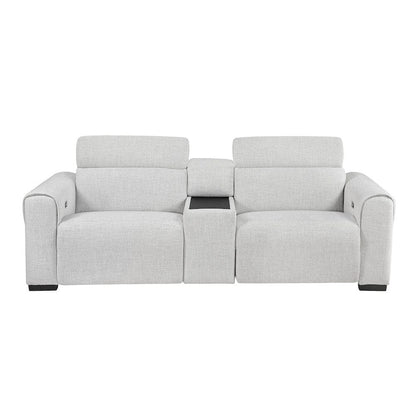 Homelegance  - McPherson Power Double Reclining Love Seat W/ Center Console and Power Headrests, Charging Ports in Cloud - 9455CLD-2CNPWHx  view 10