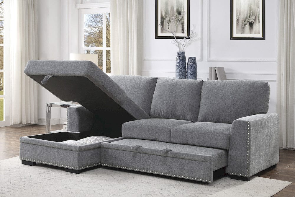 Homelegance  - Morelia 2-Piece Sectional W/ Pull-out Bed and Left Chaise W/ Hidden Storage in Gray - 9468DGx2LC2R  view 9