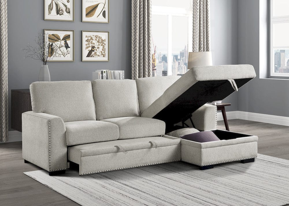 Homelegance  - Morelia 2-Piece Sectional W/ Pull-out Bed and Right Chaise W/ Hidden Storage in Beige - 9468BEx2RC2L  view 8